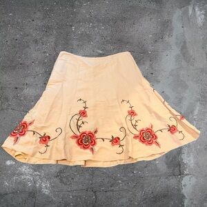 Cottagecore Embroidered Midi Skirt Cream Prairie Soft Girl Romantic Size 12